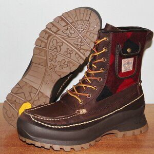 Polo Ralph Lauren Logan Leather & Plaid Wool Boots Mens 10 11 Brown Red